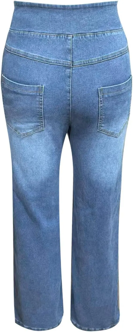 Women Sweatpant Jeans 2025 Sweatpants That Look Like Jeans High Waisted Stretchy Wide Leg Denim Pants with Pockets