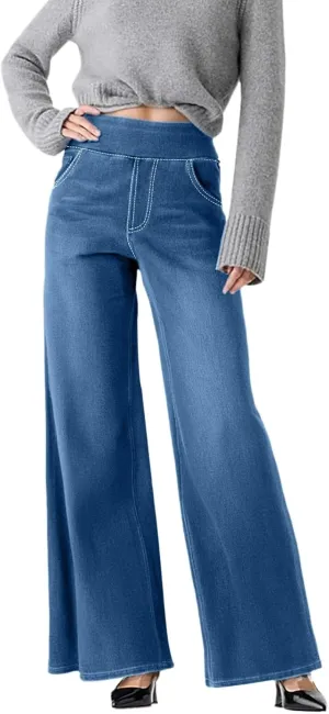 Women Sweatpant Jeans 2025 Sweatpants That Look Like Jeans High Waisted Stretchy Wide Leg Denim Pants with Pockets