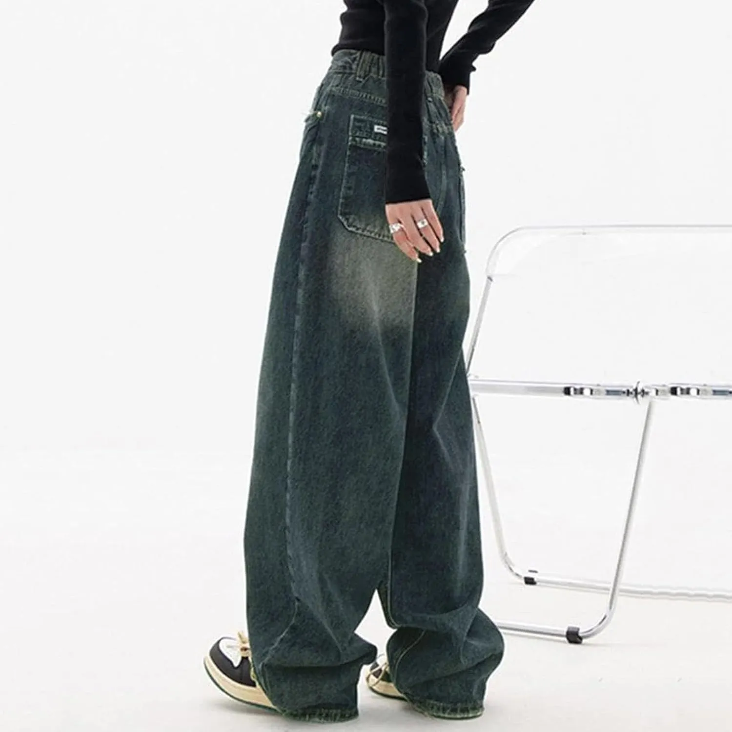Women's Baggy Jeans Vintage Y2K Wide Leg Jeans High Waisted Boyfriend Pants Loose Fit Cargo Jeans for Teen Girls