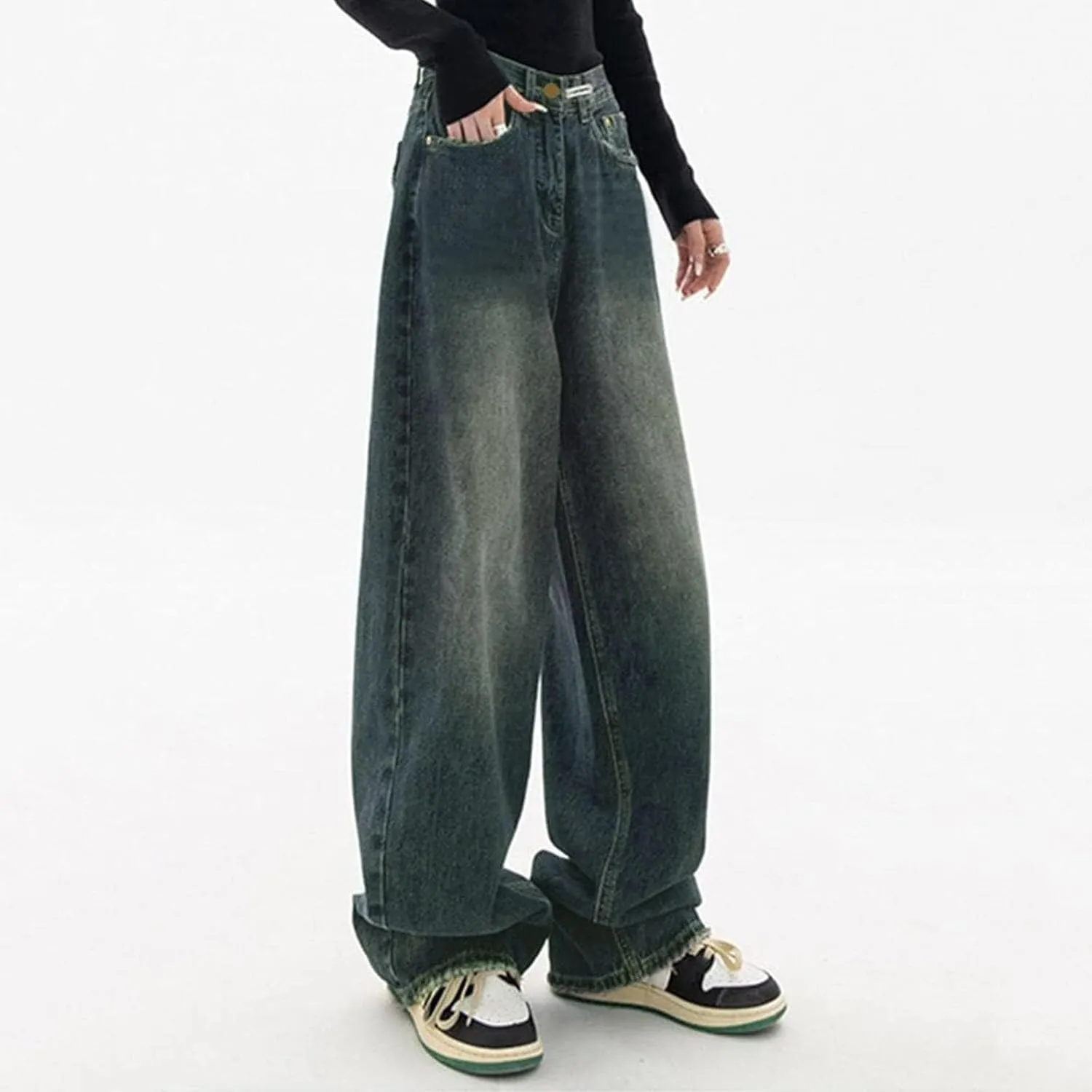 Women's Baggy Jeans Vintage Y2K Wide Leg Jeans High Waisted Boyfriend Pants Loose Fit Cargo Jeans for Teen Girls