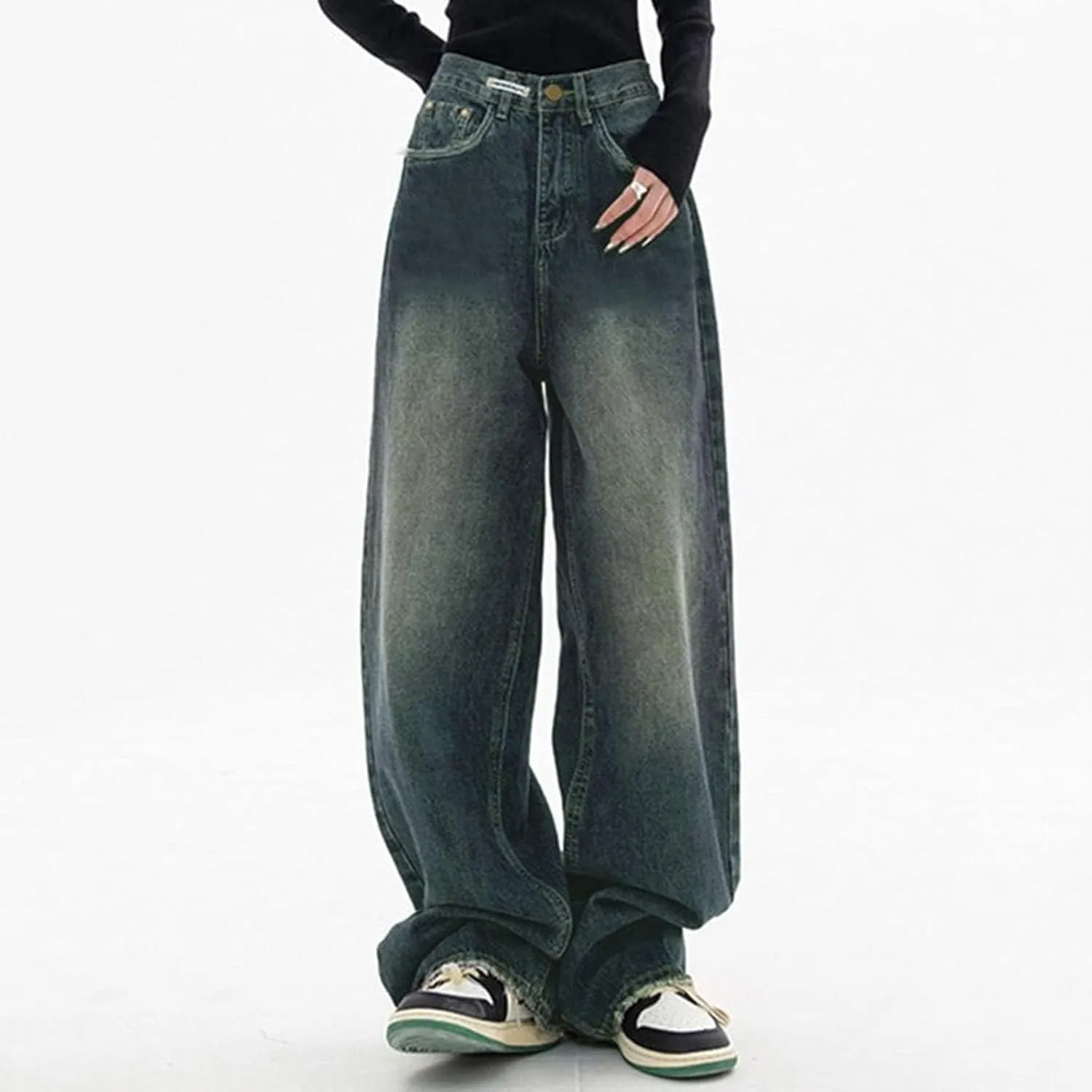 Women's Baggy Jeans Vintage Y2K Wide Leg Jeans High Waisted Boyfriend Pants Loose Fit Cargo Jeans for Teen Girls
