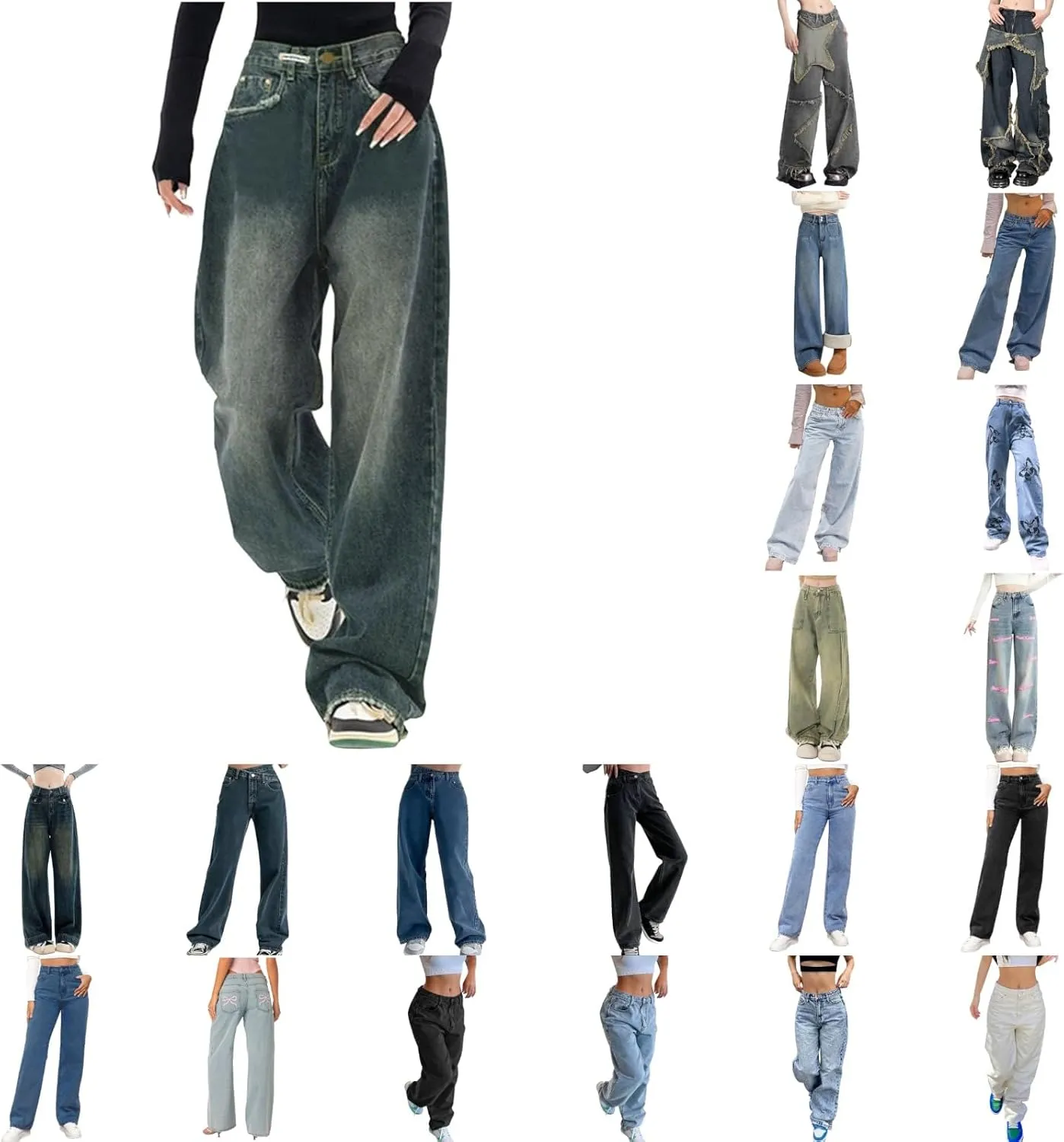 Women's Baggy Jeans Vintage Y2K Wide Leg Jeans High Waisted Boyfriend Pants Loose Fit Cargo Jeans for Teen Girls