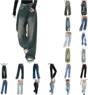 Women's Baggy Jeans Vintage Y2K Wide Leg Jeans High Waisted Boyfriend Pants Loose Fit Cargo Jeans for Teen Girls