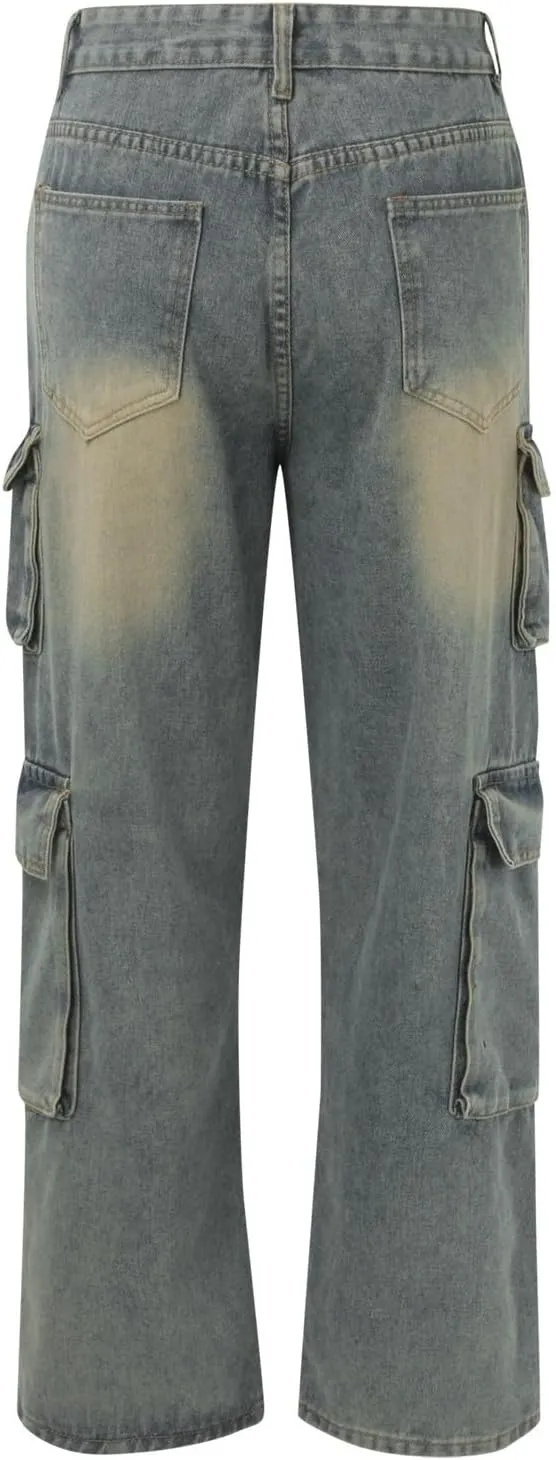 Women's Baggy Jeans Vintage Y2K Wide Leg Jeans High Waisted Boyfriend Pants Loose Fit Cargo Jeans for Teen Girls