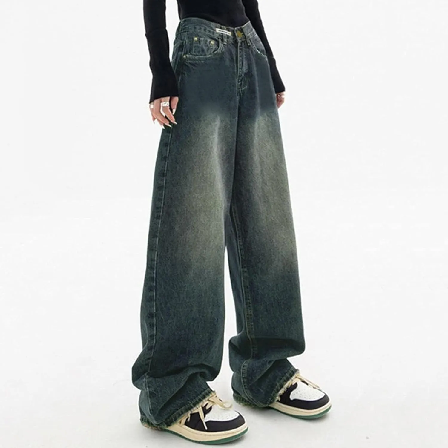 Women's Baggy Jeans Vintage Y2K Wide Leg Jeans High Waisted Boyfriend Pants Loose Fit Cargo Jeans for Teen Girls