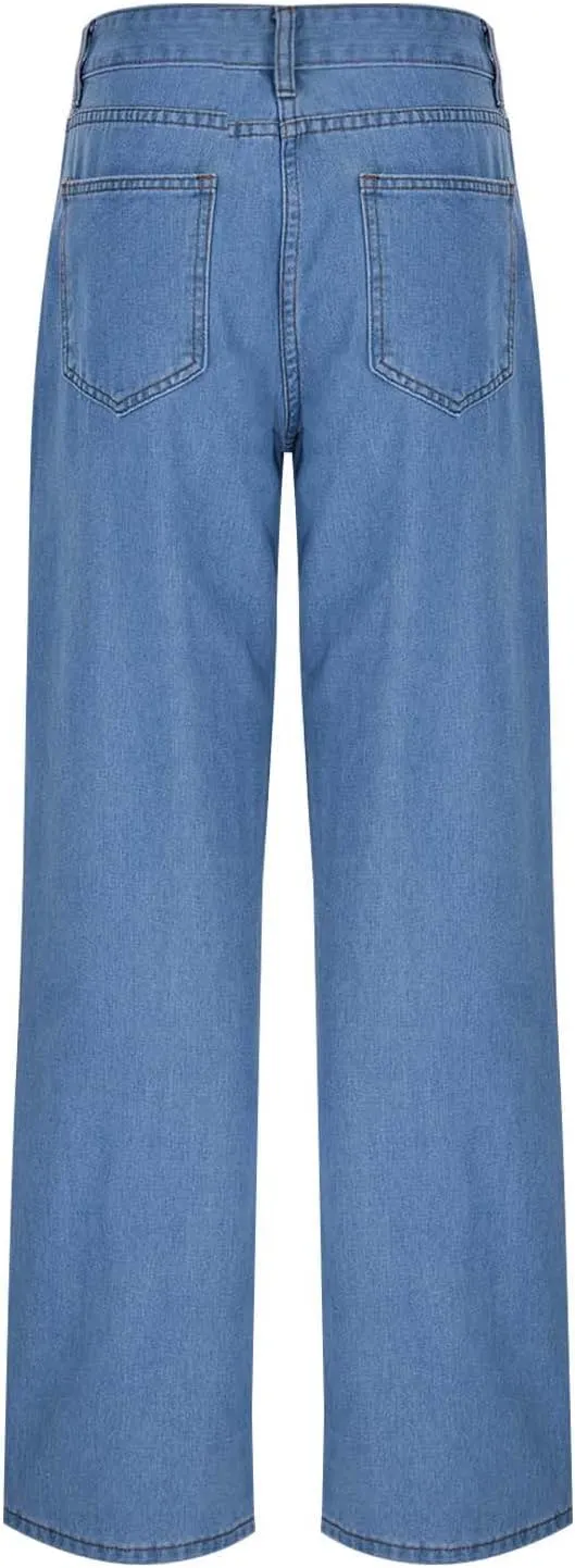 Women's Barrel Jeans High Waisted Casual Straight Leg Stretch Trendy Wide Leg Ankle Denim Pants Long Trousers 2024