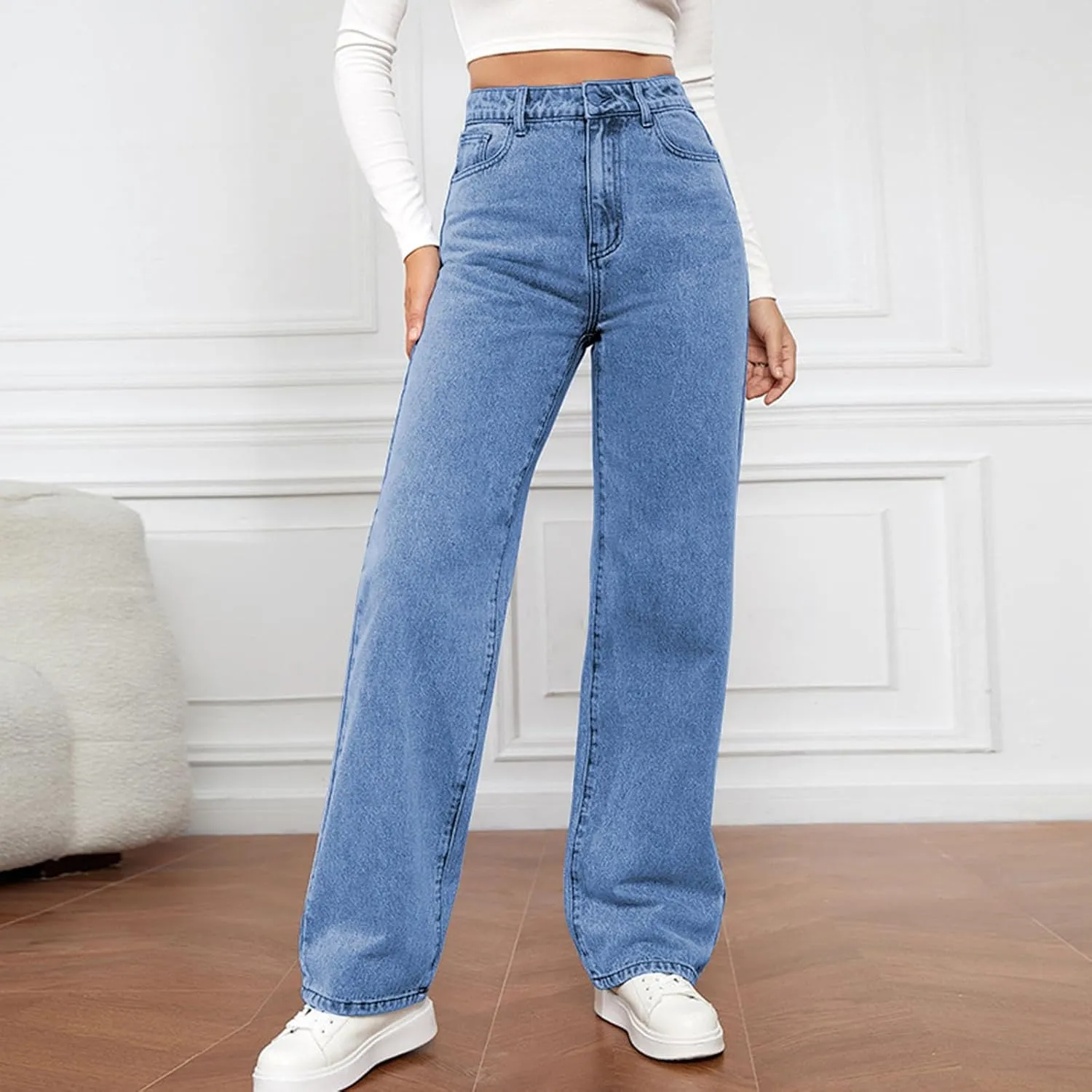 Women's Barrel Jeans High Waisted Casual Straight Leg Stretch Trendy Wide Leg Ankle Denim Pants Long Trousers 2024