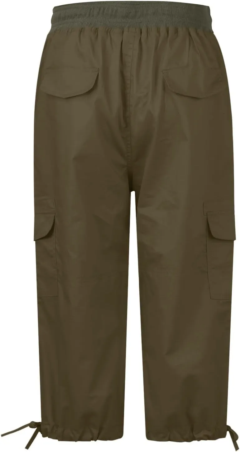 Womens Cargo Capris Drawstring Low Waisted Hiking Pants Casual Lightweight Summer Pants Cotton Joggers with Pockets