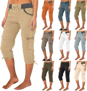 Womens Cargo Capris Drawstring Low Waisted Hiking Pants Casual Lightweight Summer Pants Cotton Joggers with Pockets