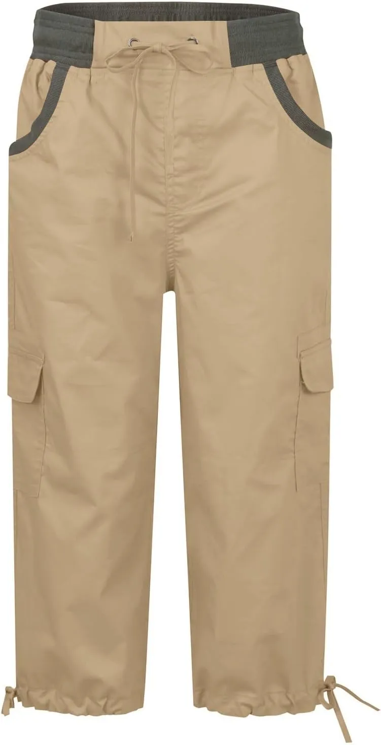Womens Cargo Capris Drawstring Low Waisted Hiking Pants Casual Lightweight Summer Pants Cotton Joggers with Pockets