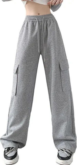Womens Cargo Sweatpants Drawstring Elastic Waist Joggers Pants Baggy Athletic Y2K Trousers with Pockets Gray XL