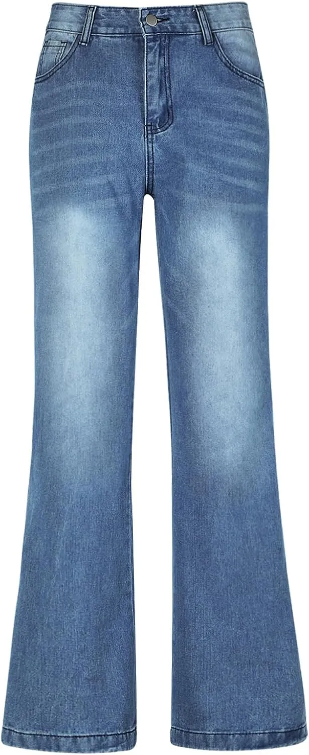 Womens Casual Barrel Jeans High Waisted Stretch 2025 Straight Wide Leg Denim Pant Bootcut Baggy Cropped Long Trousers