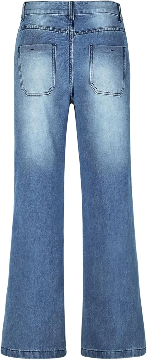 Womens Casual Barrel Jeans High Waisted Stretch 2025 Straight Wide Leg Denim Pant Bootcut Baggy Cropped Long Trousers