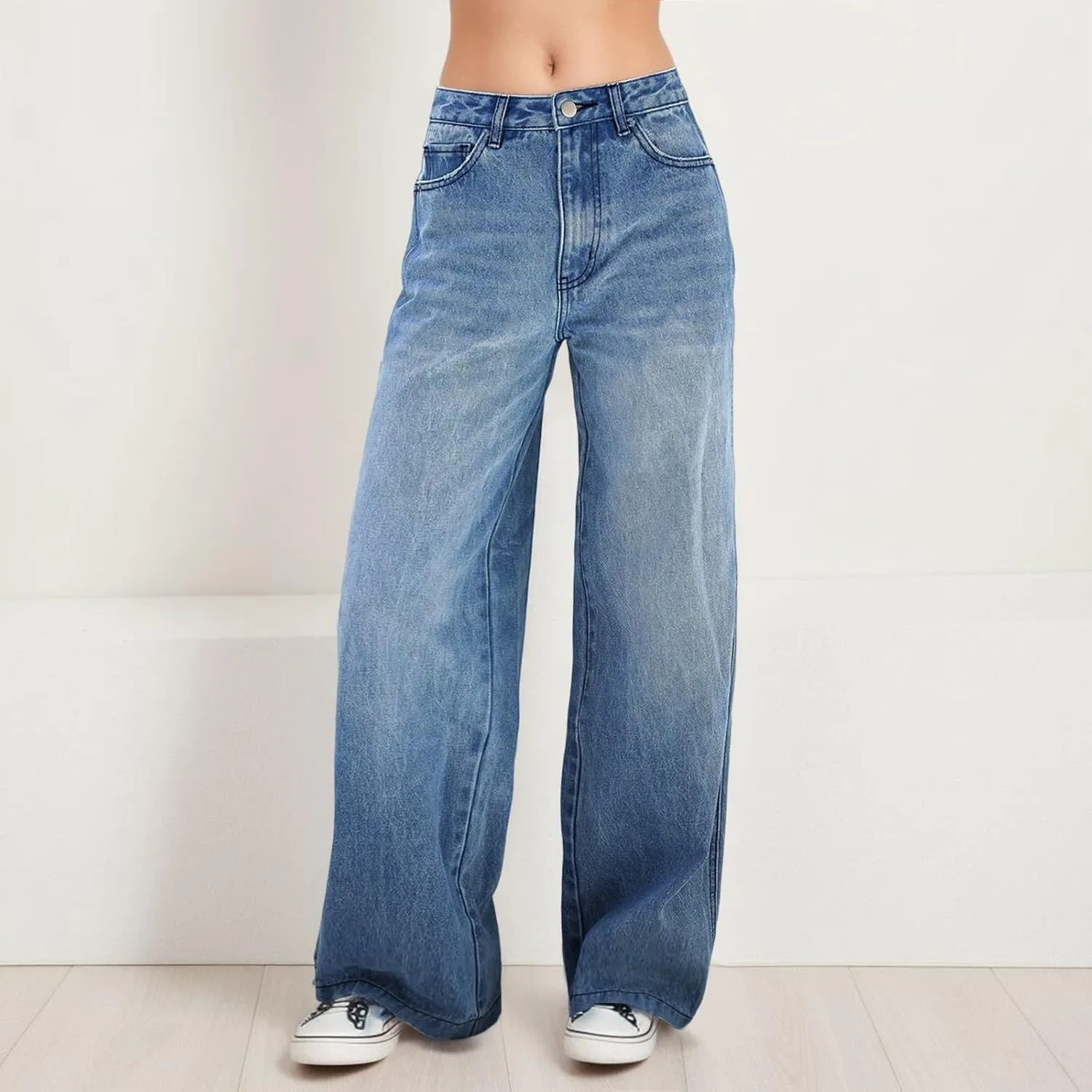 Womens Casual Barrel Jeans High Waisted Stretch 2025 Straight Wide Leg Denim Pant Bootcut Baggy Cropped Long Trousers