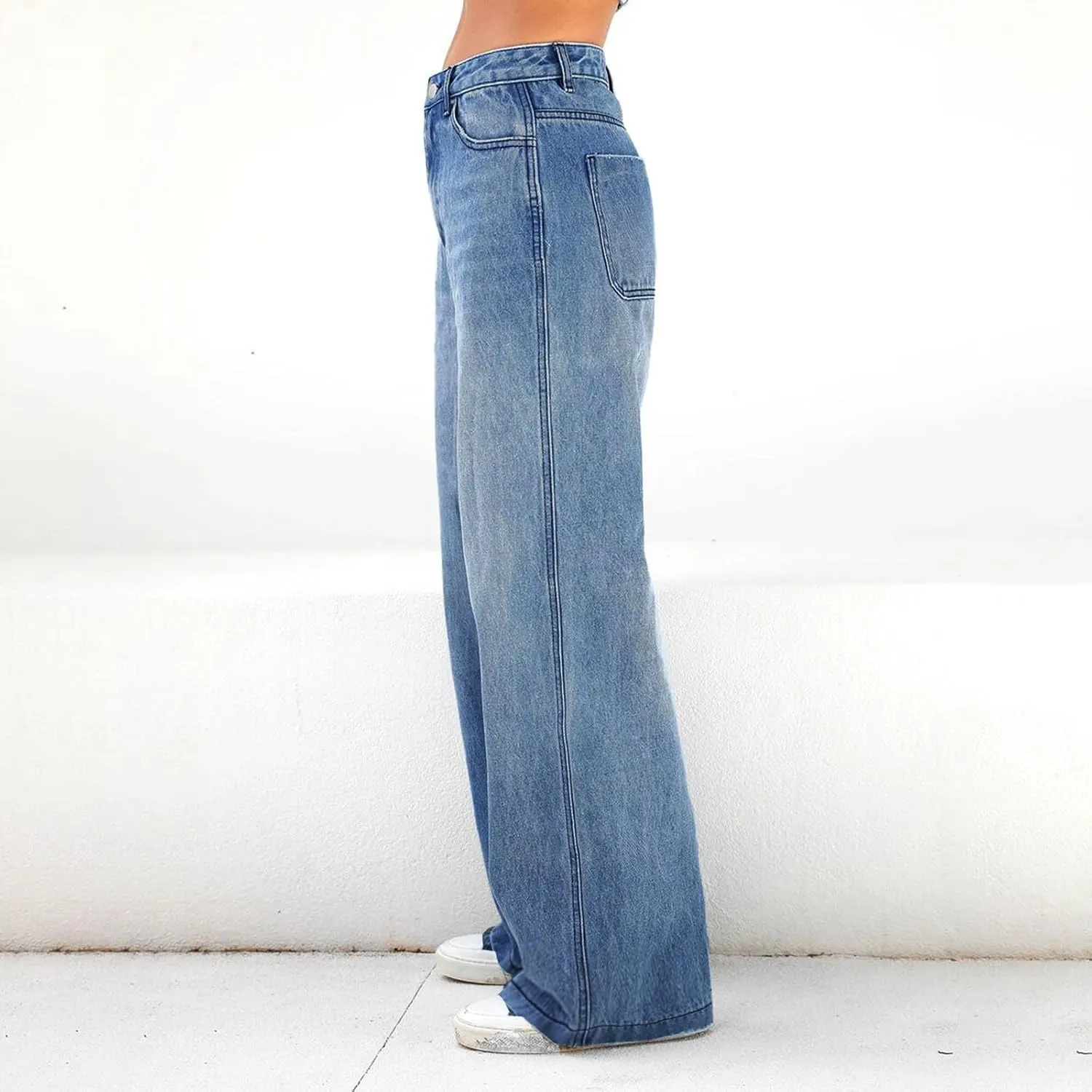 Womens Casual Barrel Jeans High Waisted Stretch 2025 Straight Wide Leg Denim Pant Bootcut Baggy Cropped Long Trousers
