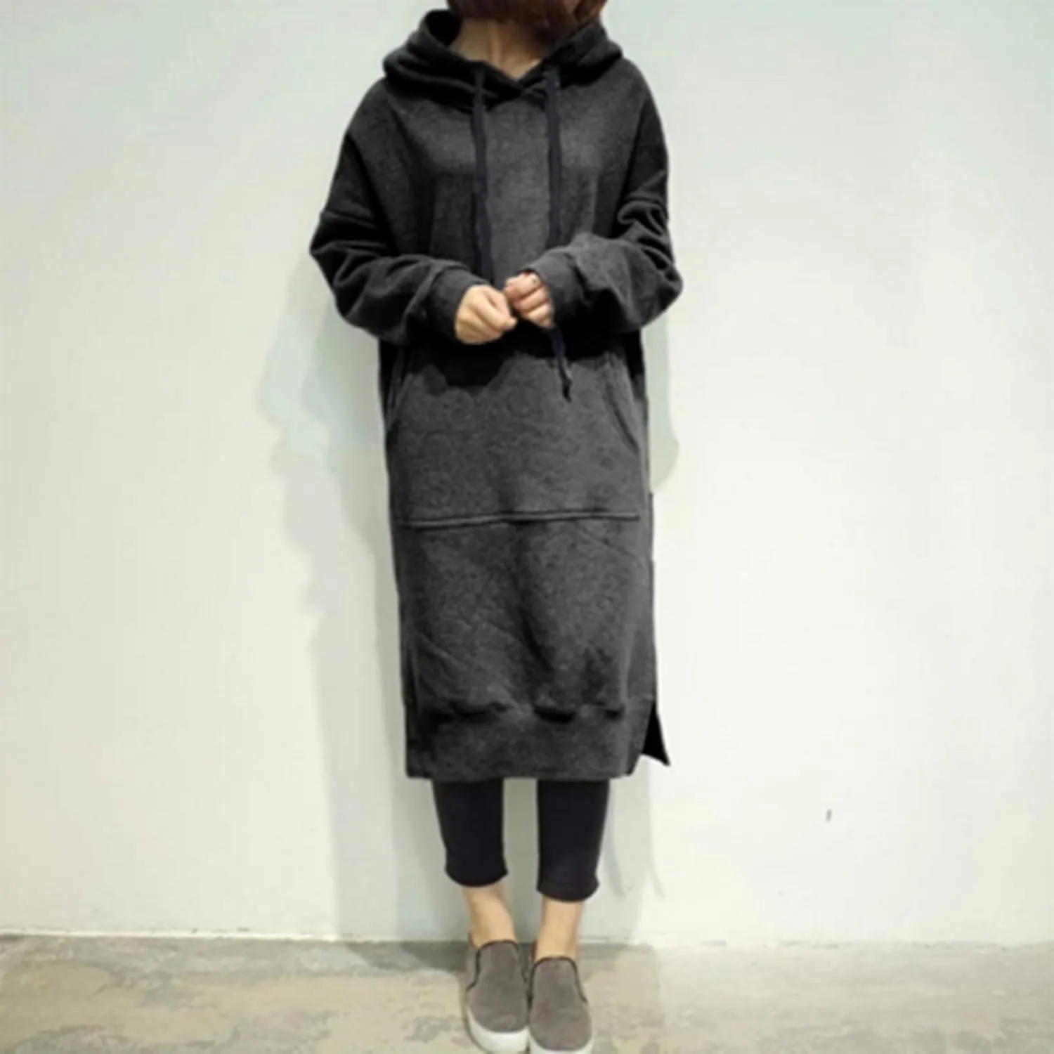 Womens Casual Pullover Sweatshirt Oversized Drawstring Hoodies Long Cape Cloak Sweatshirt Dress with Kangaroo Pocket