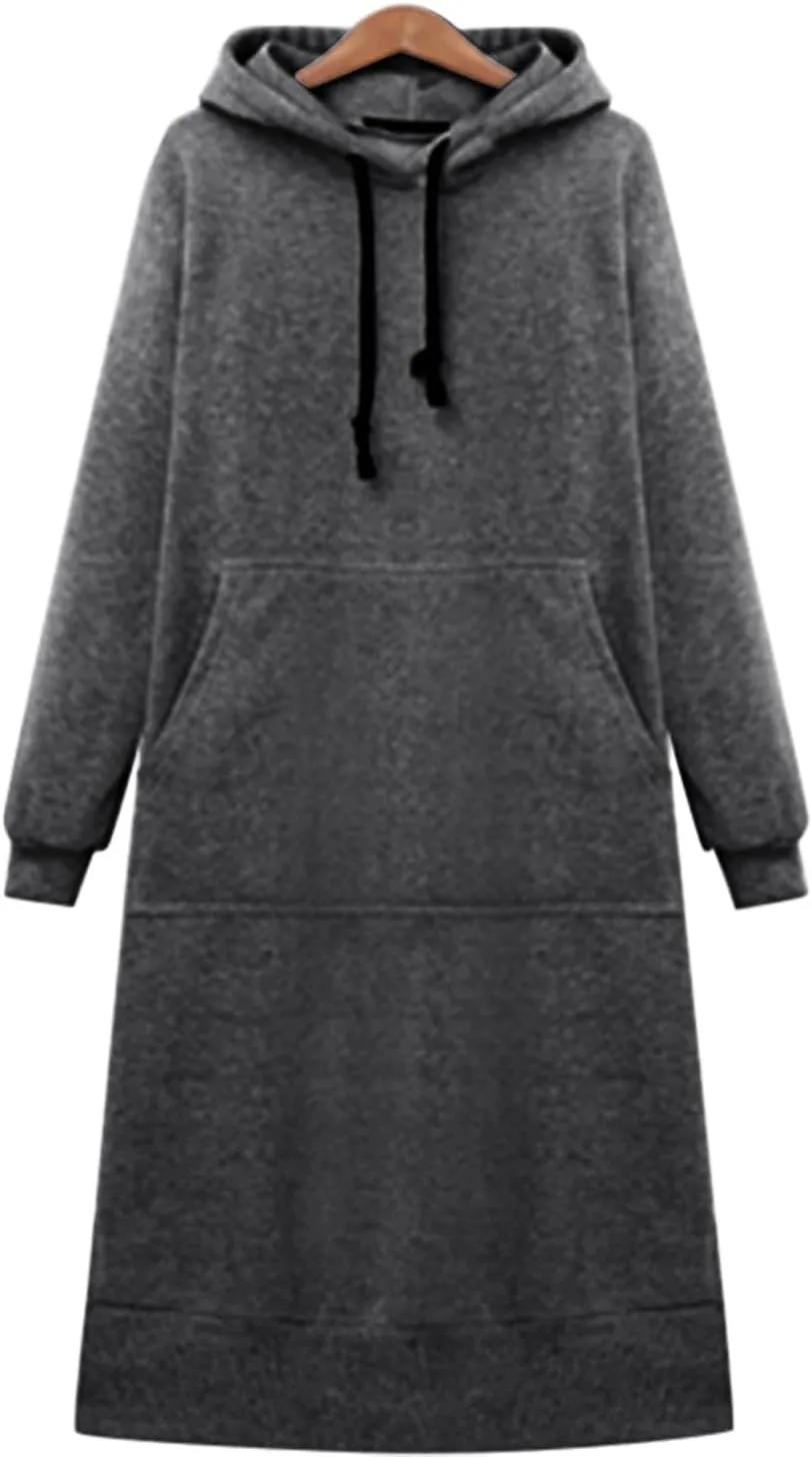Womens Casual Pullover Sweatshirt Oversized Drawstring Hoodies Long Cape Cloak Sweatshirt Dress with Kangaroo Pocket