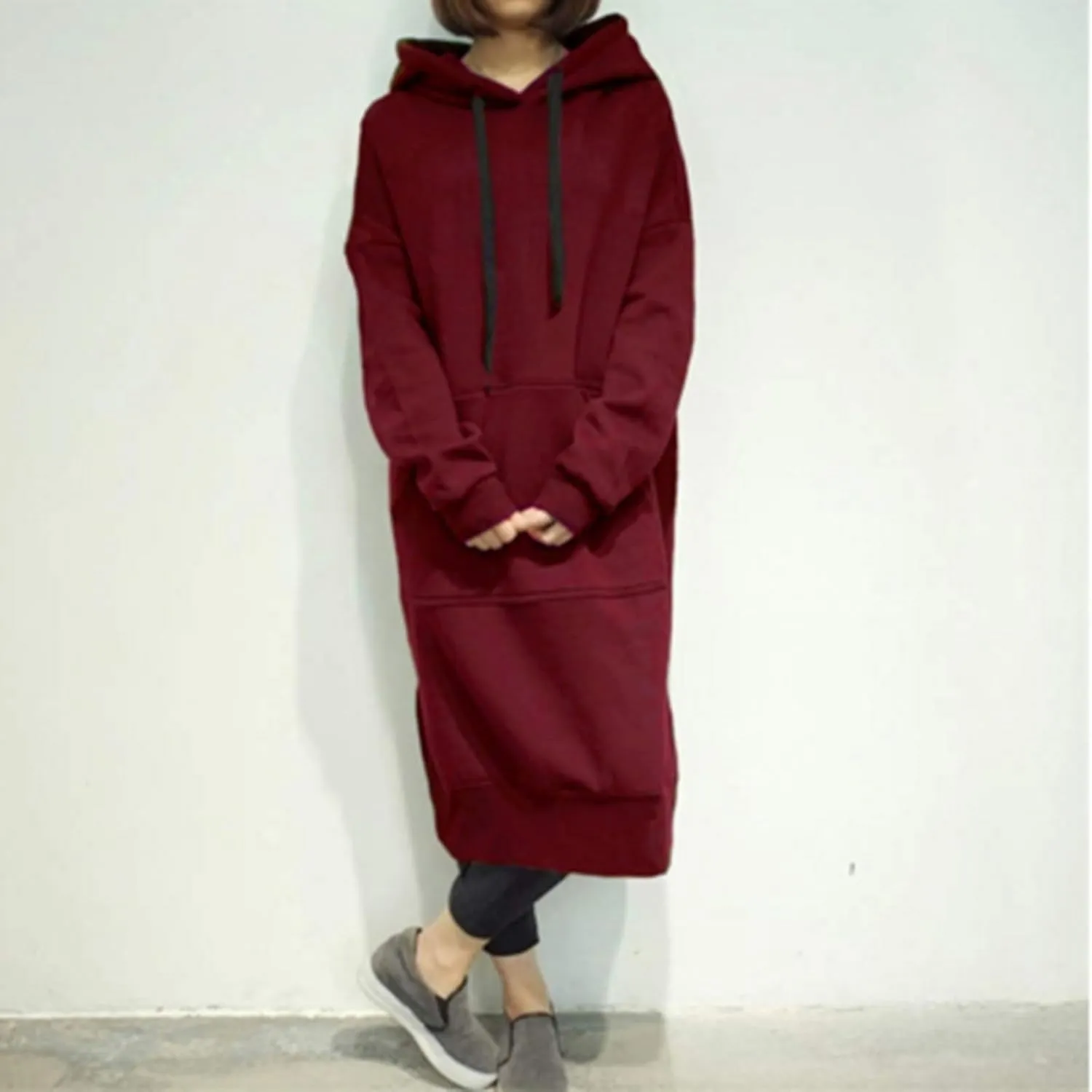 Womens Casual Pullover Sweatshirt Oversized Drawstring Hoodies Long Cape Cloak Sweatshirt Dress with Kangaroo Pocket