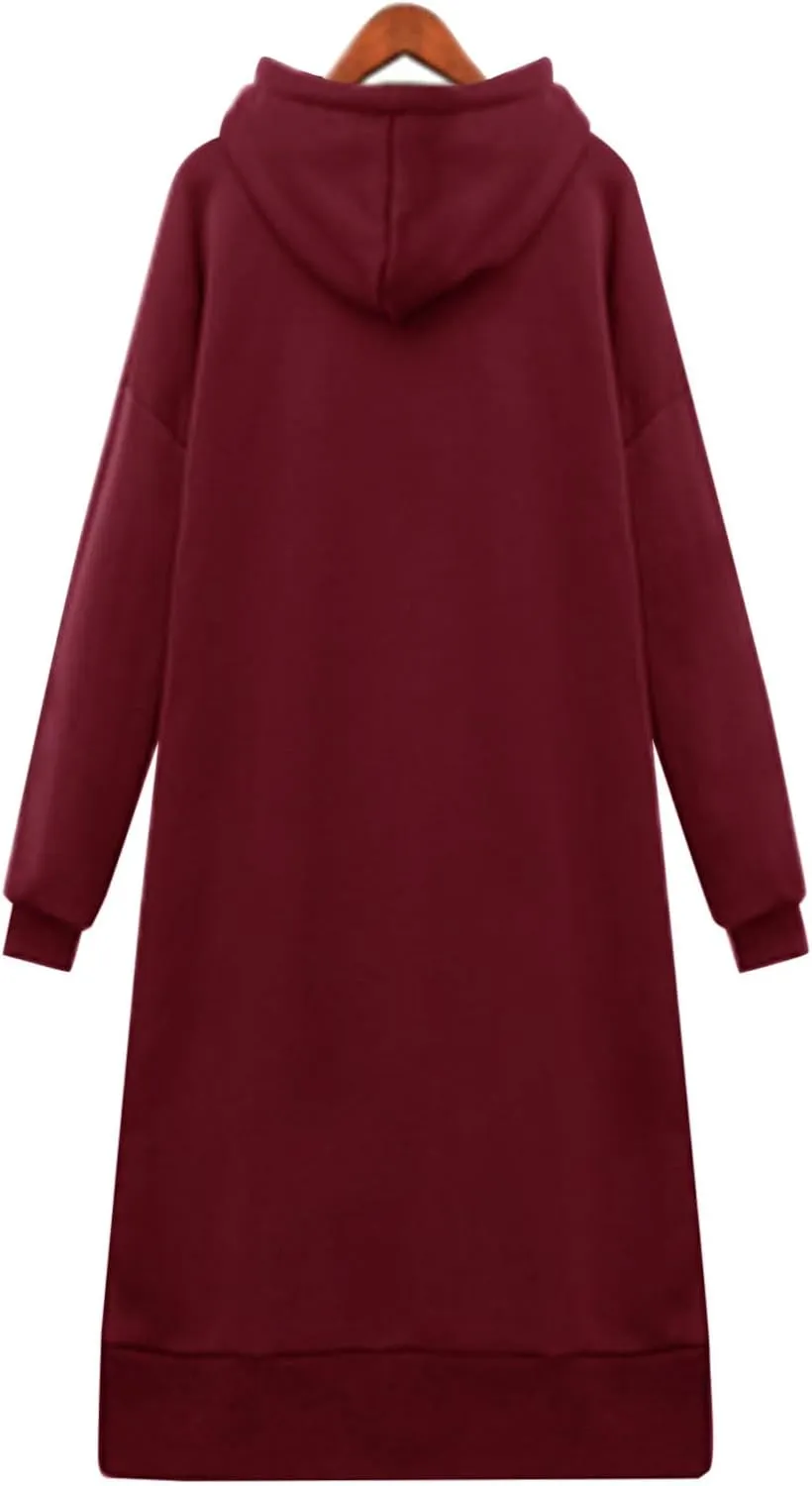 Womens Casual Pullover Sweatshirt Oversized Drawstring Hoodies Long Cape Cloak Sweatshirt Dress with Kangaroo Pocket