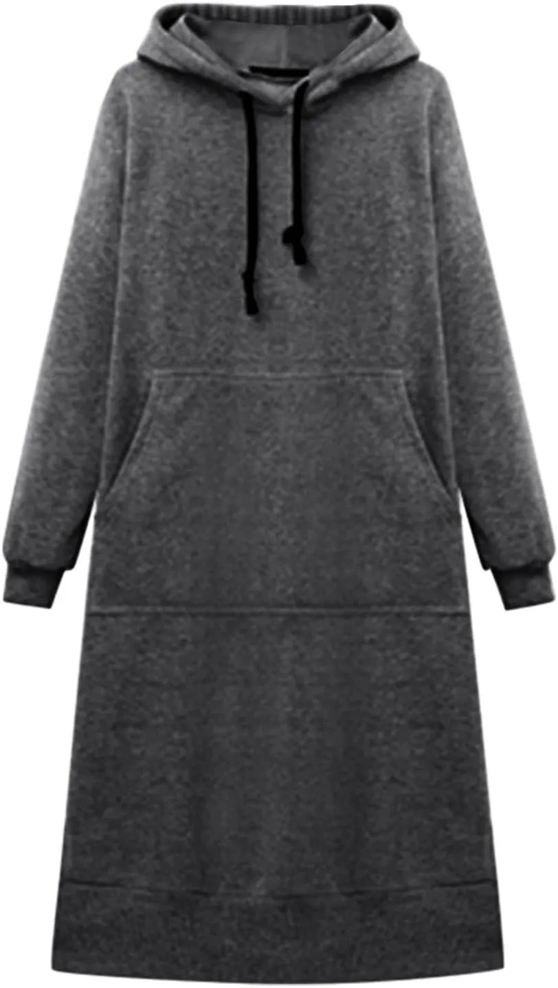 Womens Casual Pullover Sweatshirt Oversized Drawstring Hoodies Long Cape Cloak Sweatshirt Dress with Kangaroo Pocket