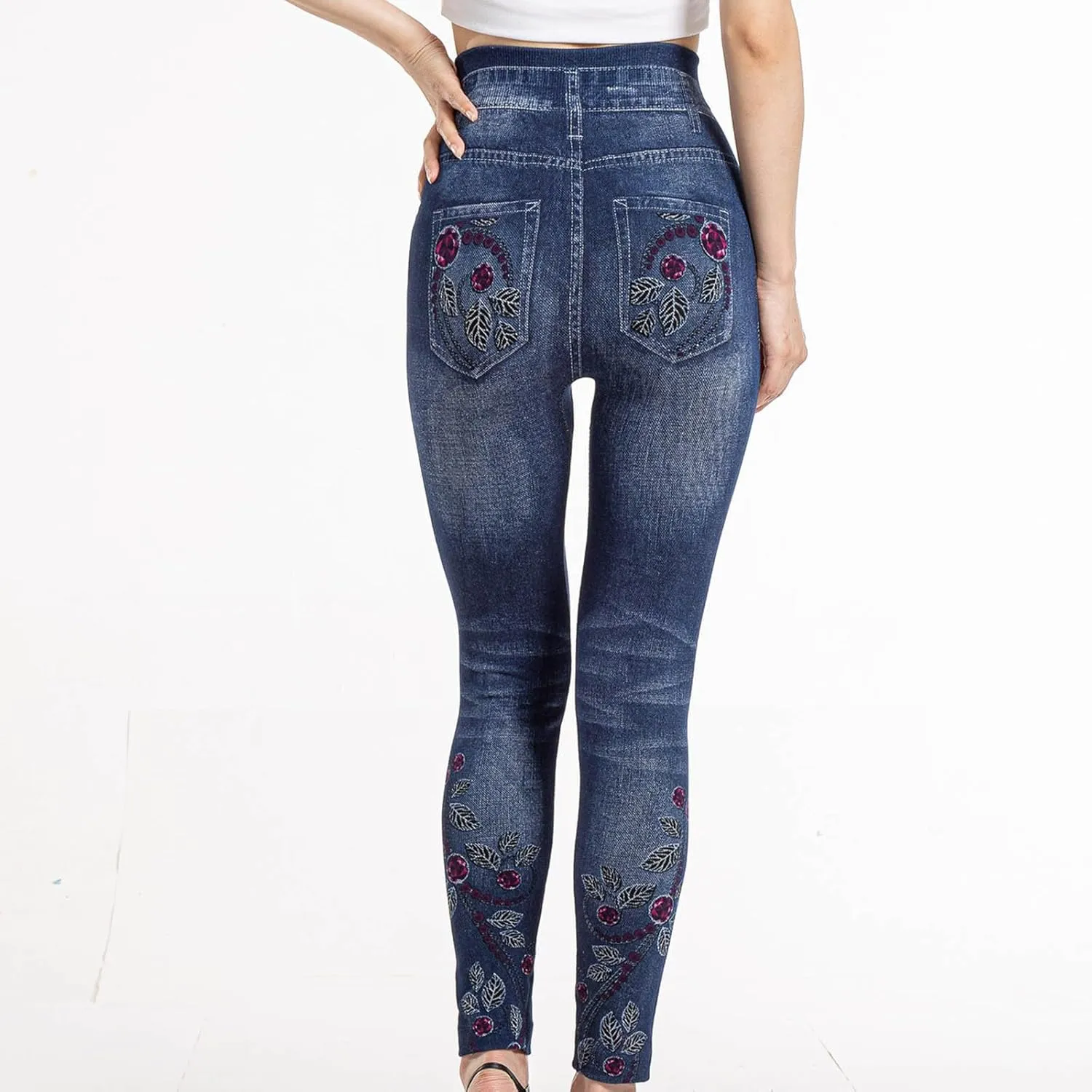 Women's Classic Denim Pants Butterfly Print High Waisted Denim Legging Slim Fit Stretch Skinny Jeans Pants