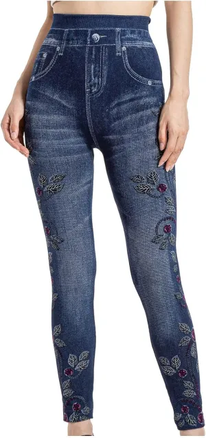 Women's Classic Denim Pants Butterfly Print High Waisted Denim Legging Slim Fit Stretch Skinny Jeans Pants