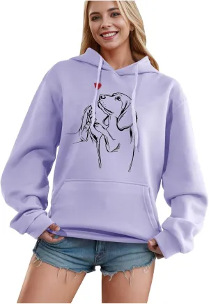 Womens Cute Dog Printed Hoodies Dog Lover Long Sleeve Pullover Hooded Drop Shoulder Sweatshirt Tops 2024 Fall Outfits