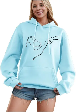 Womens Cute Dog Printed Hoodies Dog Lover Long Sleeve Pullover Hooded Drop Shoulder Sweatshirt Tops 2024 Fall Outfits