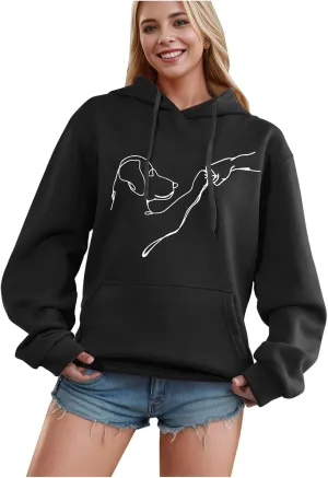Womens Cute Dog Printed Hoodies Dog Lover Long Sleeve Pullover Hooded Drop Shoulder Sweatshirt Tops 2024 Fall Outfits