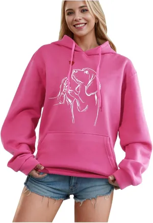 Womens Cute Dog Printed Hoodies Dog Lover Long Sleeve Pullover Hooded Drop Shoulder Sweatshirt Tops 2024 Fall Outfits
