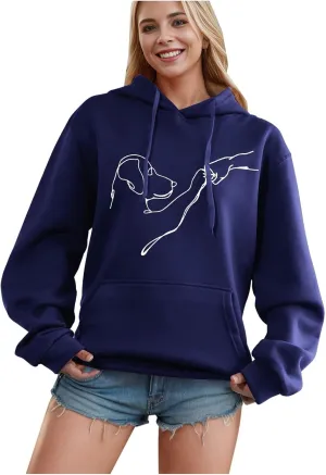 Womens Cute Dog Printed Hoodies Dog Lover Long Sleeve Pullover Hooded Drop Shoulder Sweatshirt Tops 2024 Fall Outfits