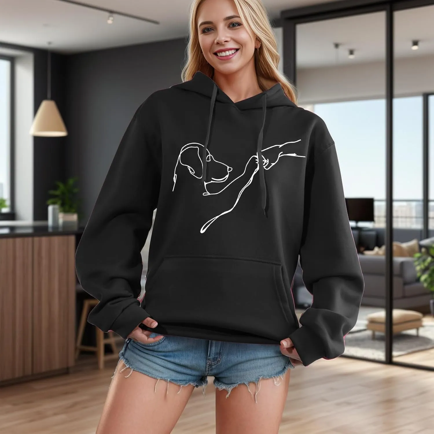 Womens Cute Dog Printed Hoodies Dog Lover Long Sleeve Pullover Hooded Drop Shoulder Sweatshirt Tops 2024 Fall Outfits