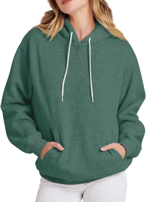 Women's Drawstring Hoodies Oversized Pullover Sweatshirts Pocket Casual Comfy Workout Preepy Track Shirts Fall Tops