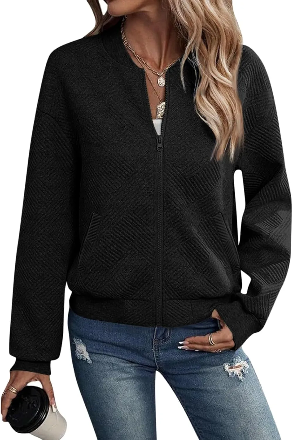 Womens Fashion 2024 Long Sleeve Zip Up Cardigan Sweatshirts Casual Cropped Pullover Jackets With Pockets