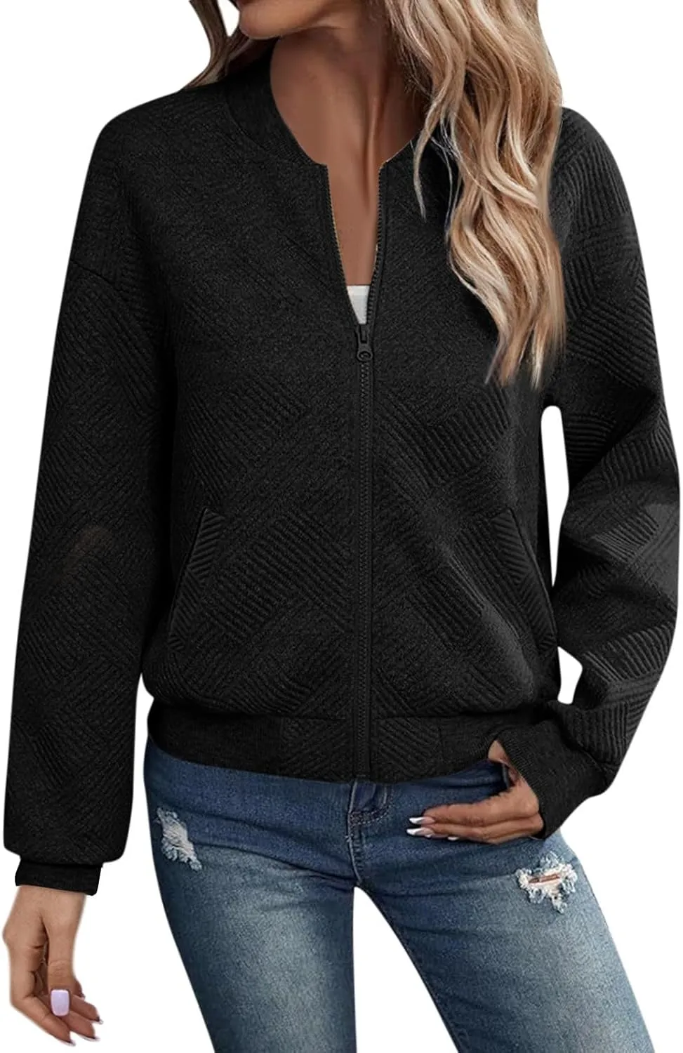 Womens Fashion 2024 Long Sleeve Zip Up Cardigan Sweatshirts Casual Cropped Pullover Jackets With Pockets