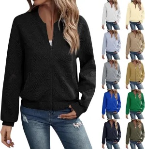 Womens Fashion 2024 Long Sleeve Zip Up Cardigan Sweatshirts Casual Cropped Pullover Jackets With Pockets