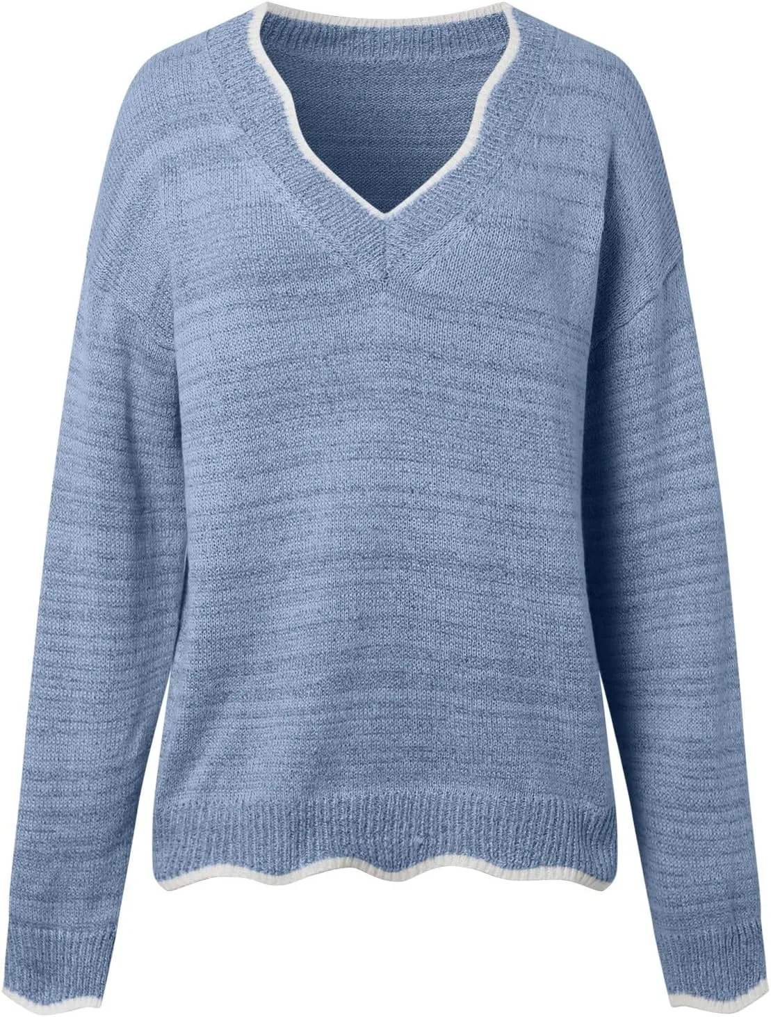 Women's Fashion V Neck Sweaters Cozy Fit Fleece Sweaters Plus Size Spring Sweater Elegant Chunky Pullover Tops