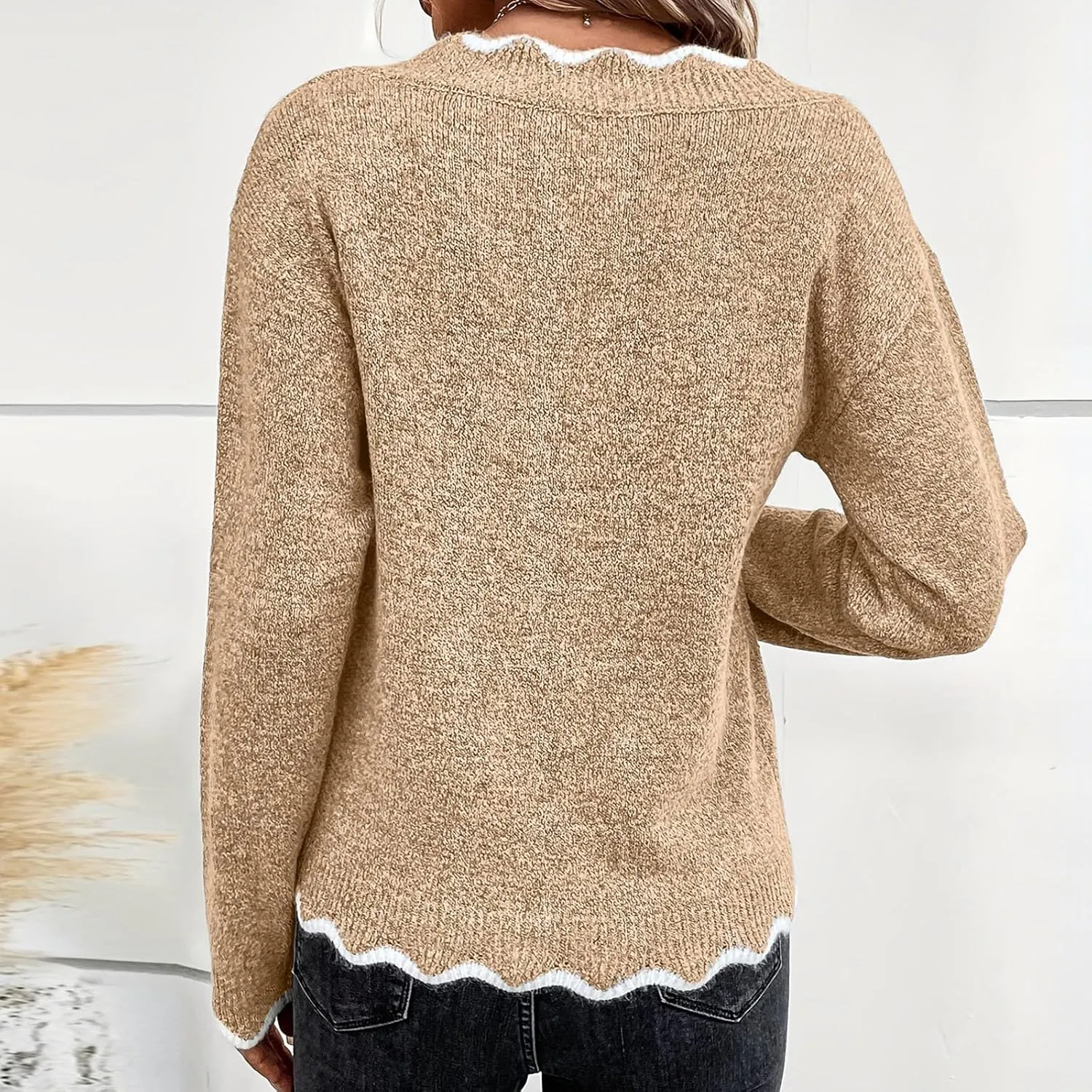Women's Fashion V Neck Sweaters Cozy Fit Fleece Sweaters Plus Size Spring Sweater Elegant Chunky Pullover Tops