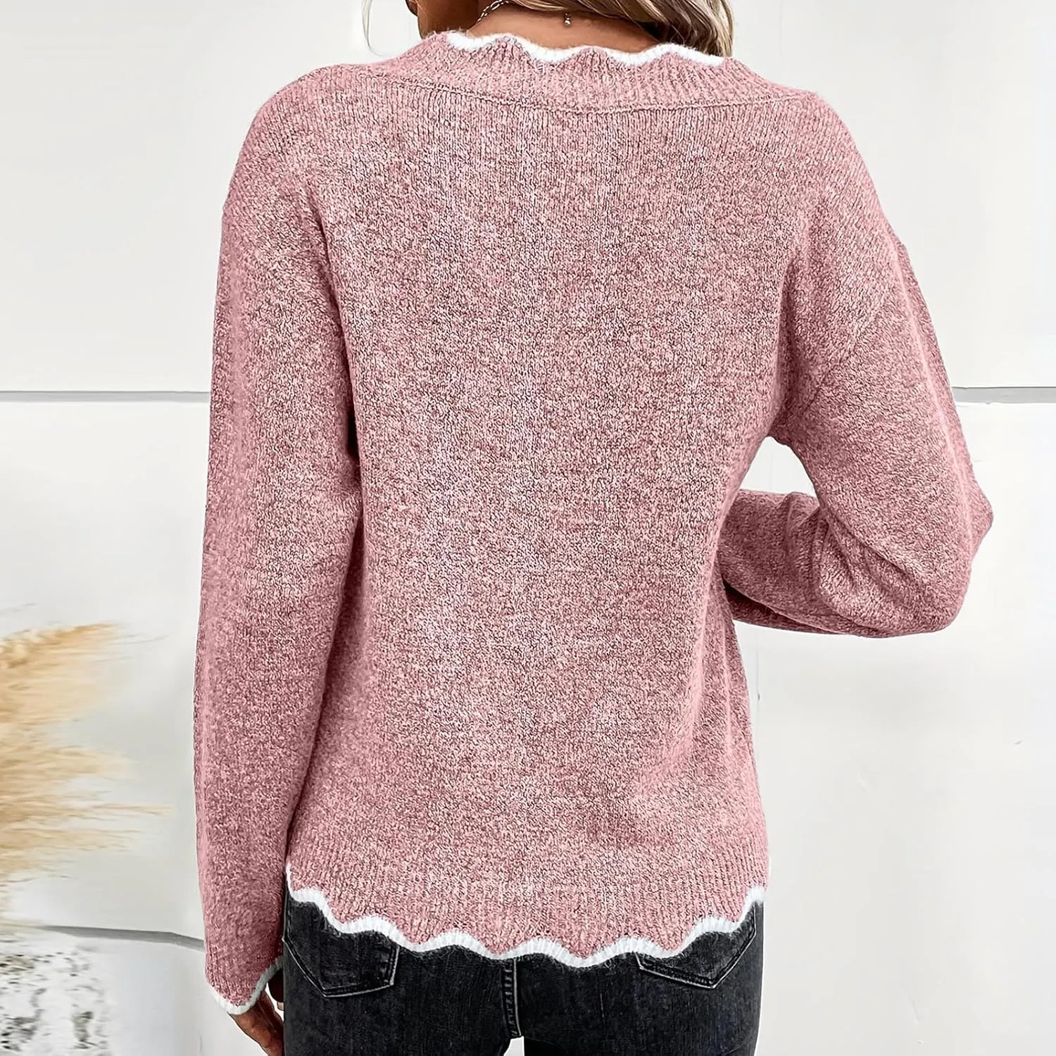 Women's Fashion V Neck Sweaters Cozy Fit Fleece Sweaters Plus Size Spring Sweater Elegant Chunky Pullover Tops