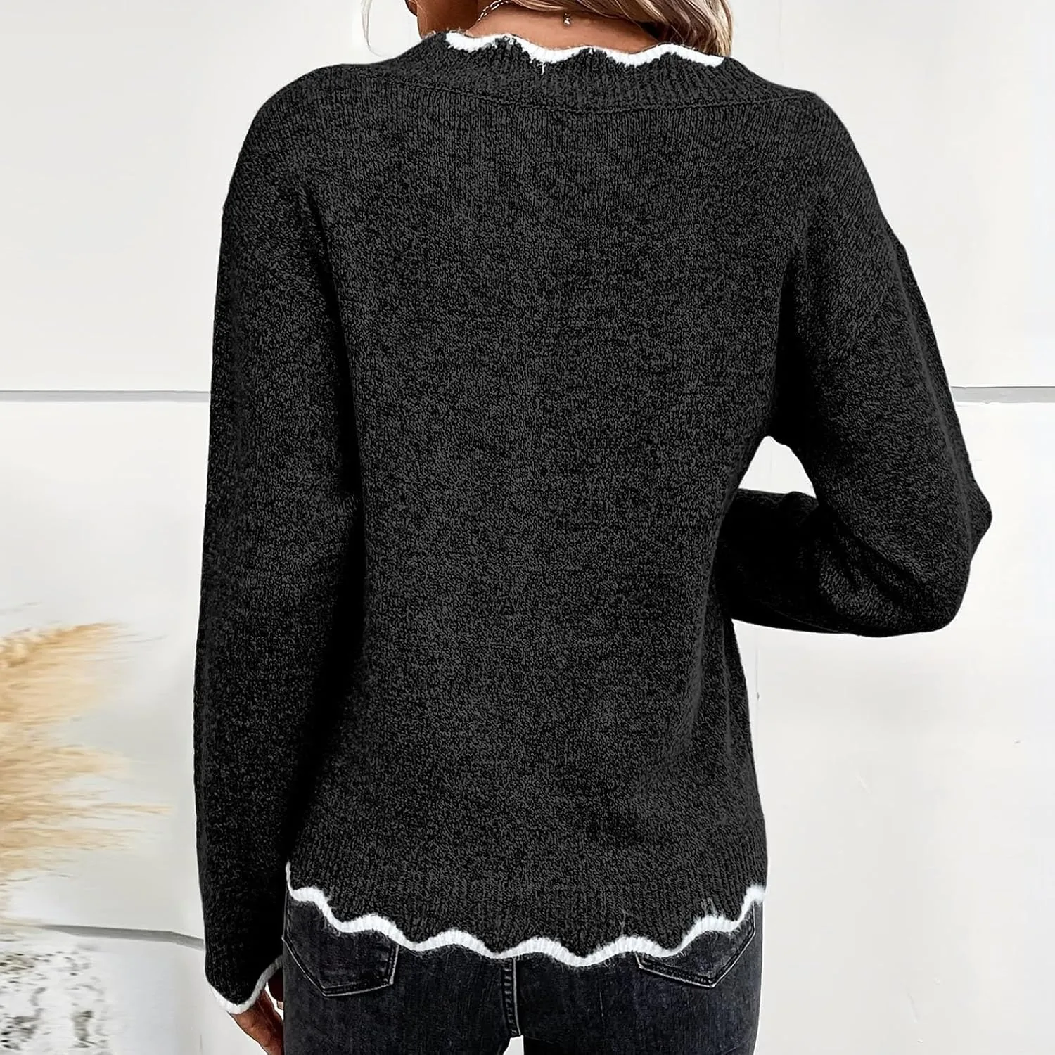 Women's Fashion V Neck Sweaters Cozy Fit Fleece Sweaters Plus Size Spring Sweater Elegant Chunky Pullover Tops