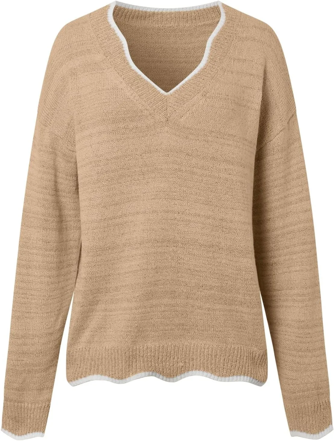 Women's Fashion V Neck Sweaters Cozy Fit Fleece Sweaters Plus Size Spring Sweater Elegant Chunky Pullover Tops