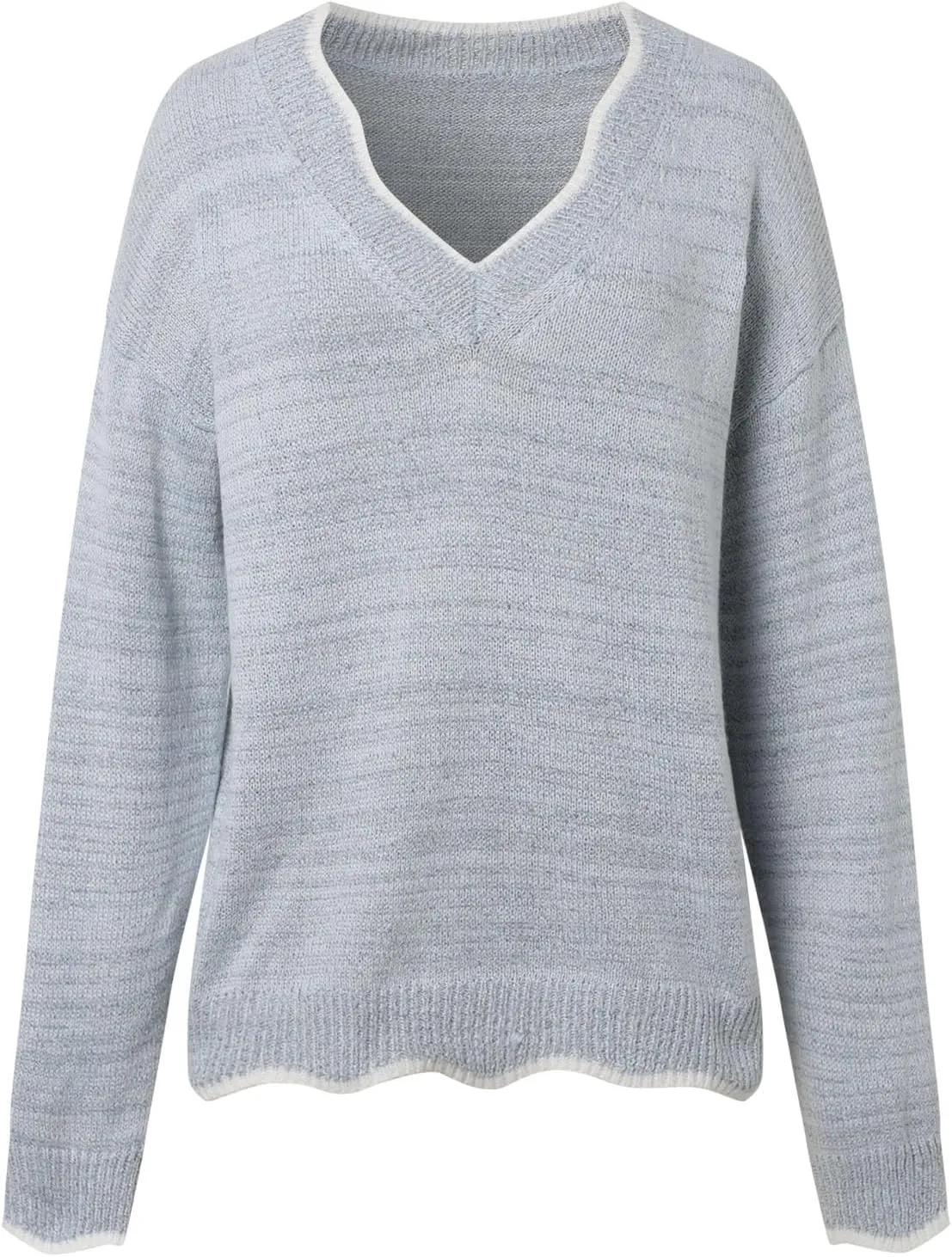 Women's Fashion V Neck Sweaters Cozy Fit Fleece Sweaters Plus Size Spring Sweater Elegant Chunky Pullover Tops