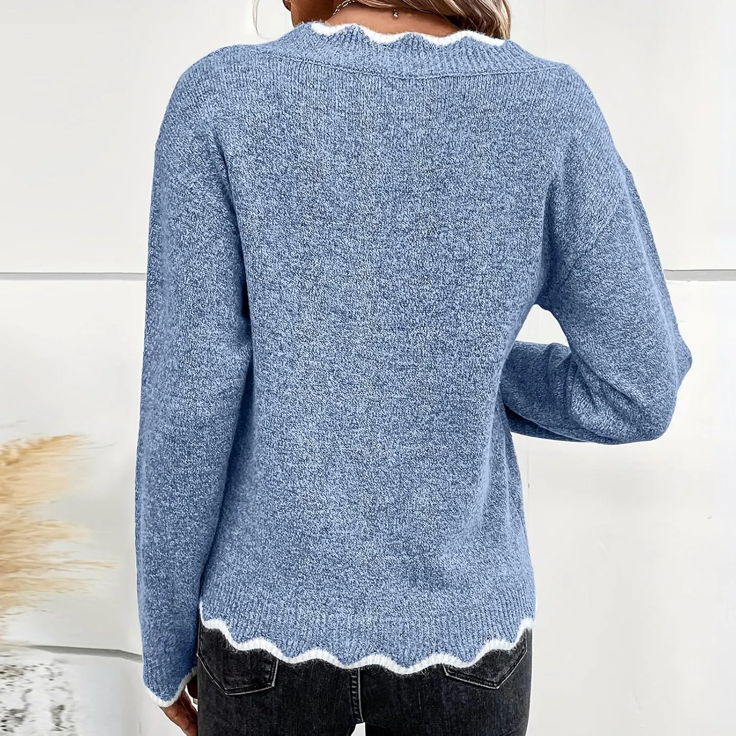 Women's Fashion V Neck Sweaters Cozy Fit Fleece Sweaters Plus Size Spring Sweater Elegant Chunky Pullover Tops