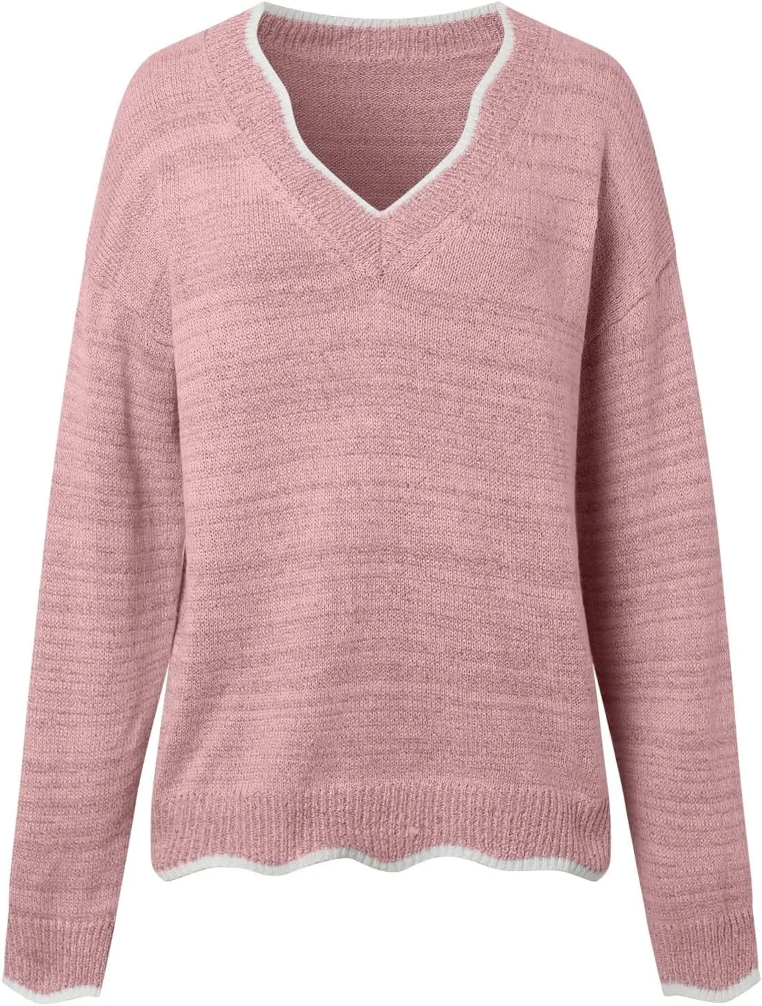 Women's Fashion V Neck Sweaters Cozy Fit Fleece Sweaters Plus Size Spring Sweater Elegant Chunky Pullover Tops