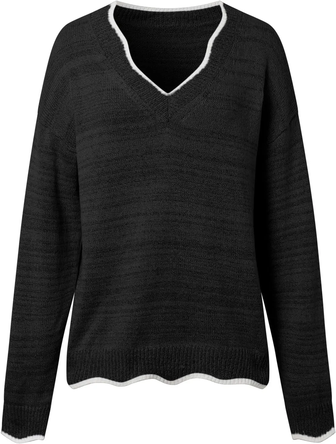 Women's Fashion V Neck Sweaters Cozy Fit Fleece Sweaters Plus Size Spring Sweater Elegant Chunky Pullover Tops