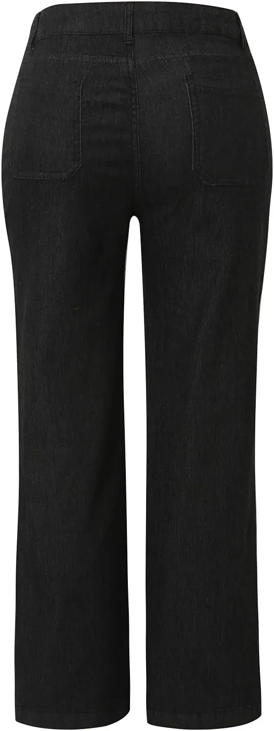 Women's Flare Jeans High Waisted Baggy Straight Leg Barrel Jeans Casual Stretch Wide Leg Bootcut Denim Pant Trouser