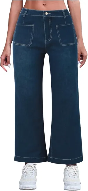 Women's Flare Jeans High Waisted Baggy Straight Leg Barrel Jeans Casual Stretch Wide Leg Bootcut Denim Pant Trouser