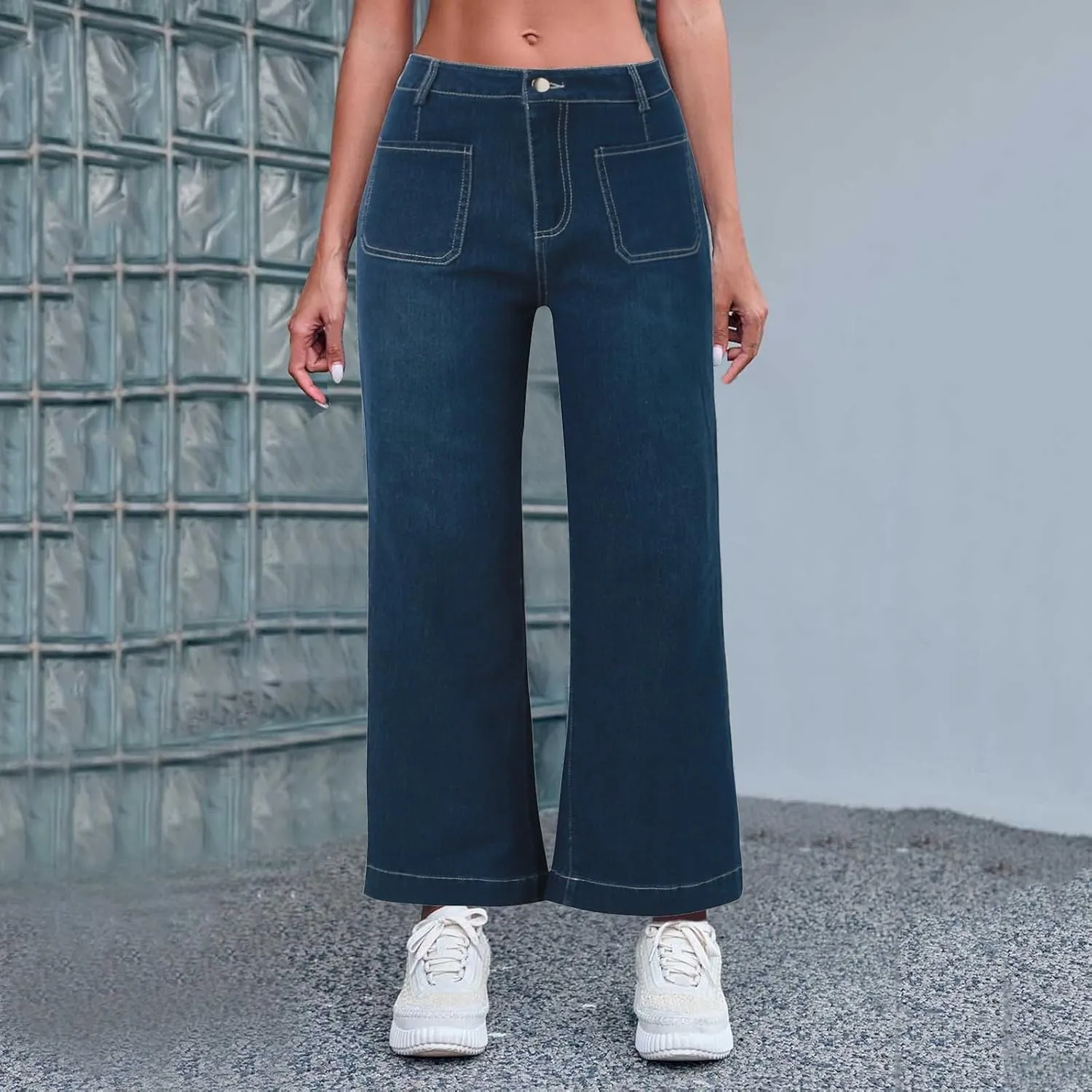Women's Flare Jeans High Waisted Baggy Straight Leg Barrel Jeans Casual Stretch Wide Leg Bootcut Denim Pant Trouser