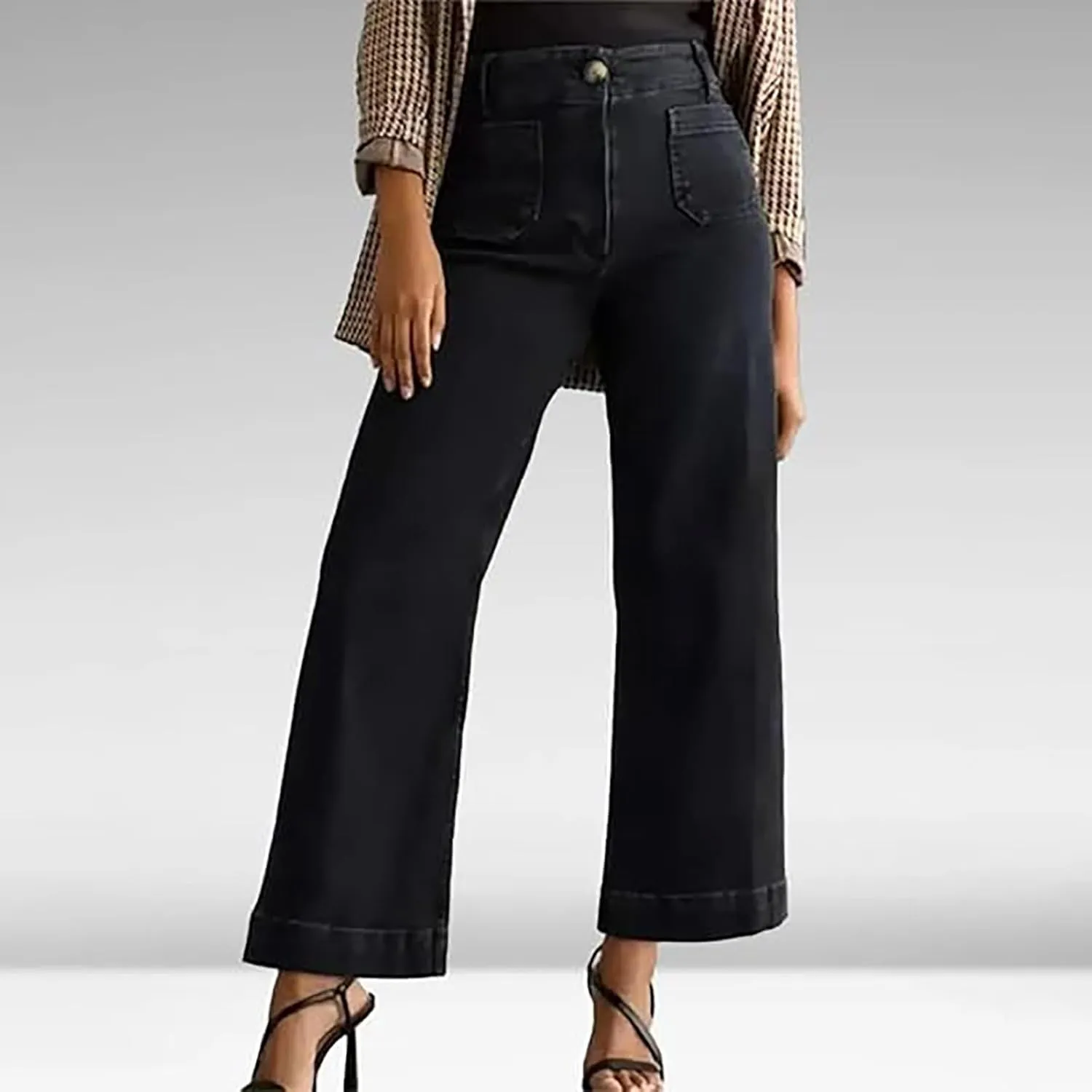 Women's Flare Jeans High Waisted Baggy Straight Leg Barrel Jeans Casual Stretch Wide Leg Bootcut Denim Pant Trouser