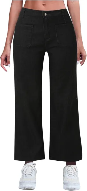 Women's Flare Jeans High Waisted Baggy Straight Leg Barrel Jeans Casual Stretch Wide Leg Bootcut Denim Pant Trouser